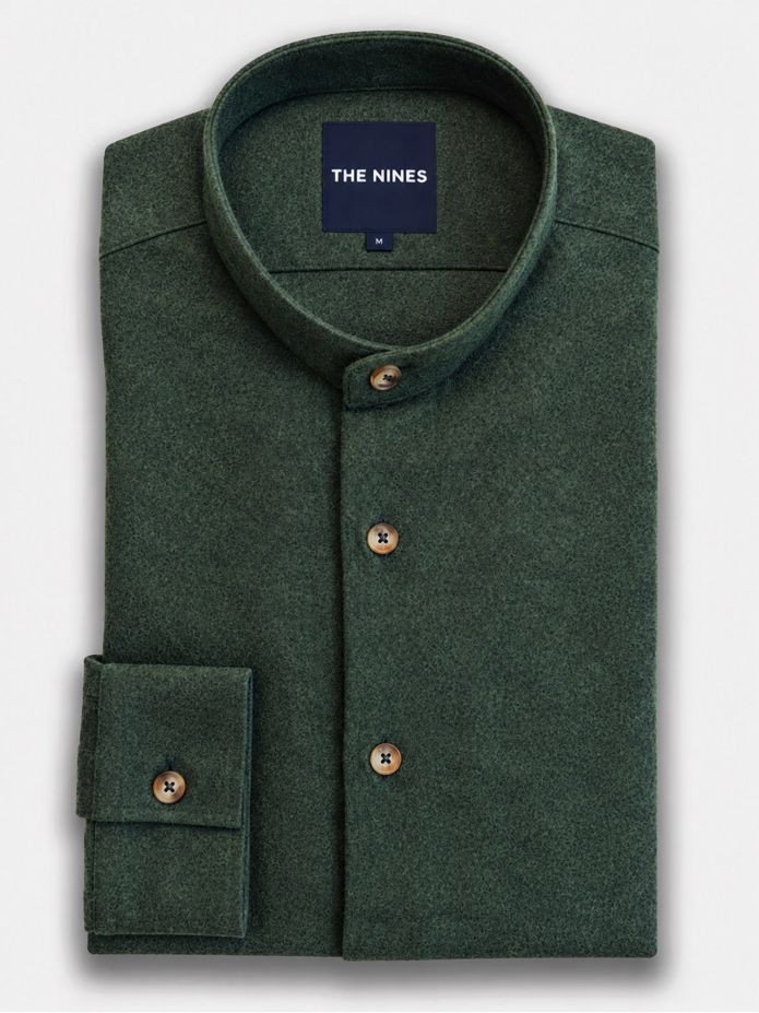 chemise col officier en flanelle vert forêt