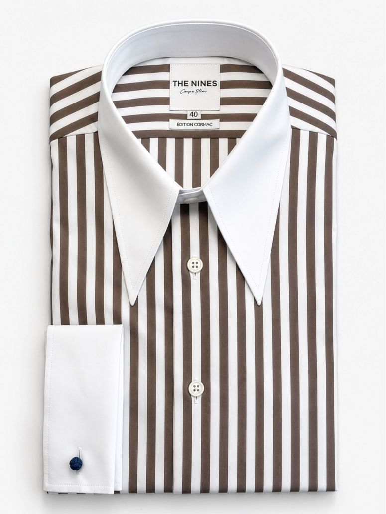 Chemise col à pointes à rayures marron