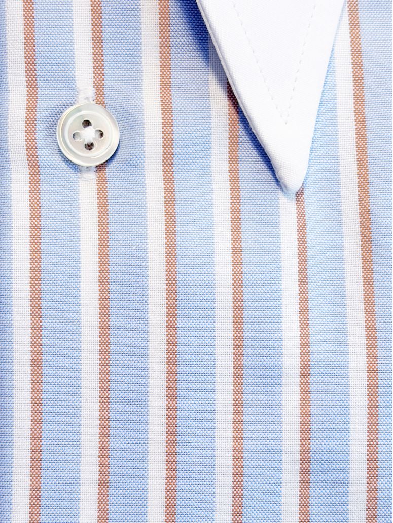 Chemise col à pointes à rayures bleu ciel et marron