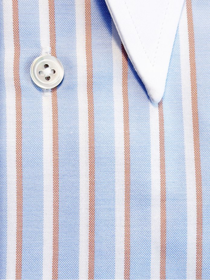 Chemise col à pointes à rayures bleu ciel et marron