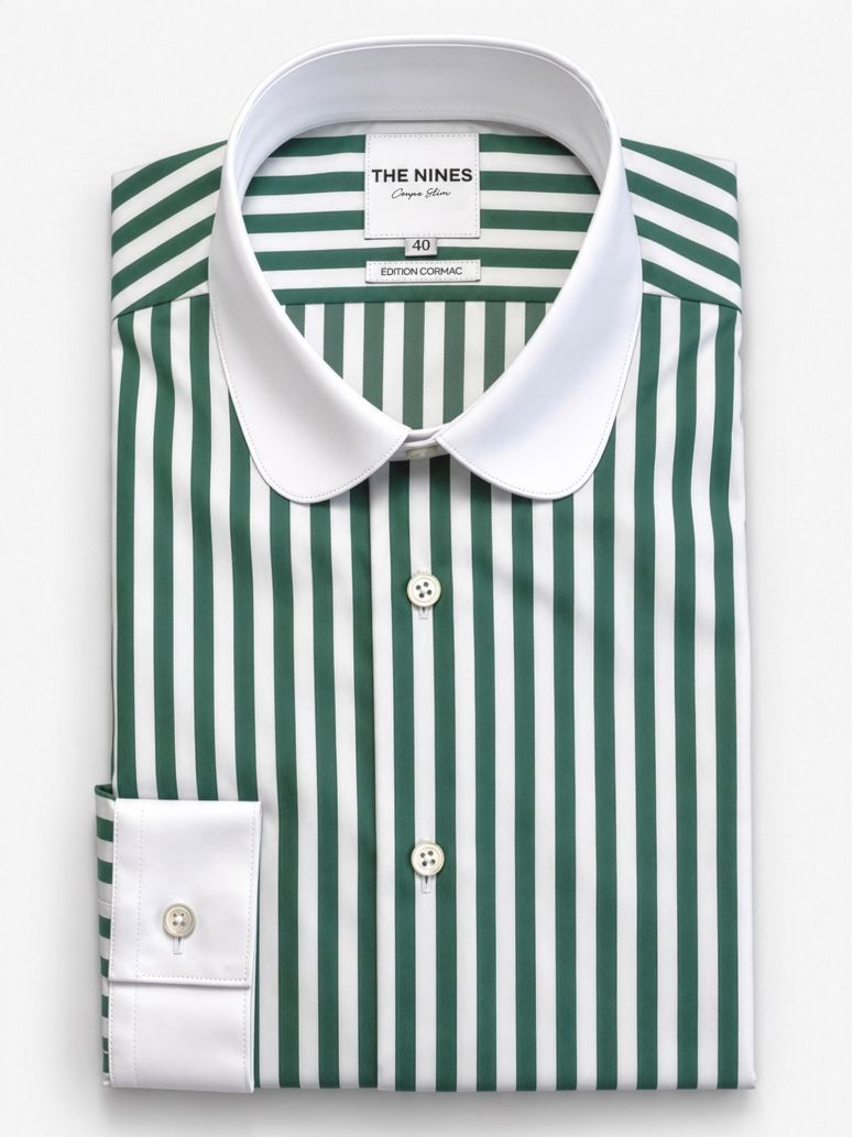 Chemise col rond à rayures vertes