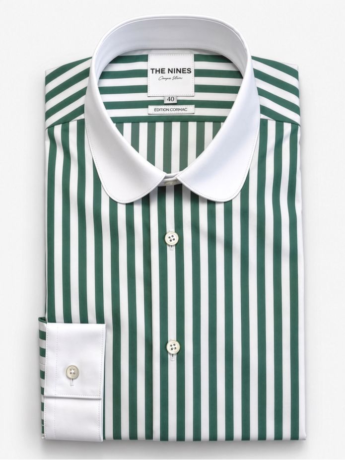 Chemise col rond à rayures vertes