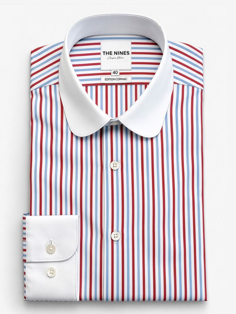 Chemise col rond à rayures tricolores