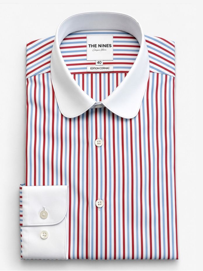 Chemise col rond à rayures tricolores