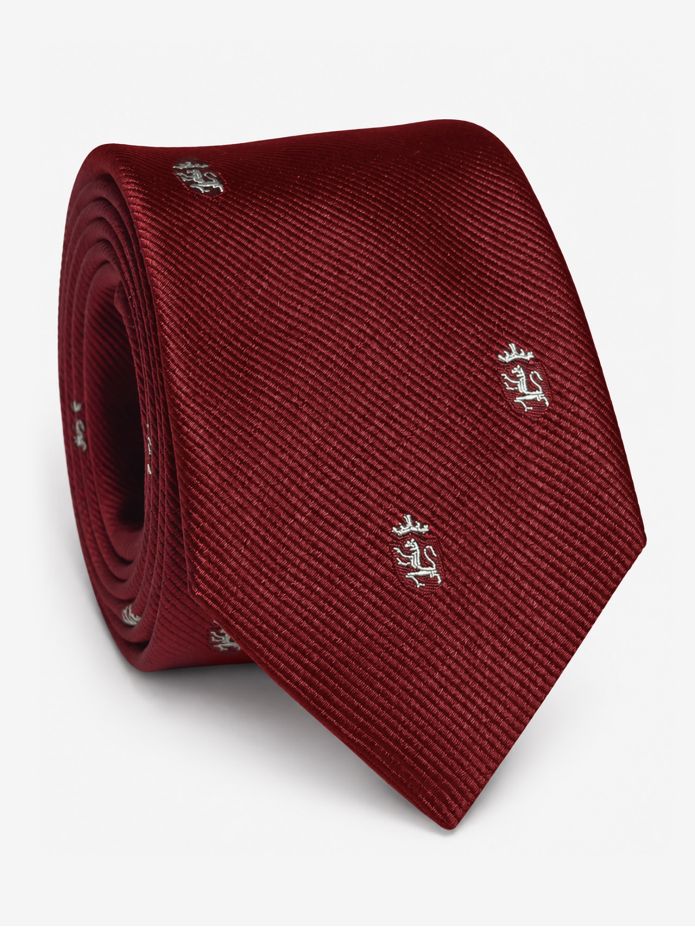 Cravate en soie rouge carmin à motifs lions