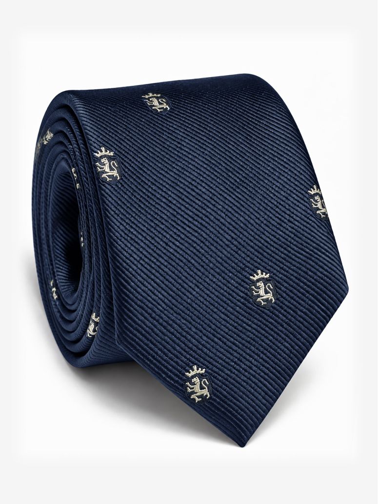 Cravate en soie bleu marine à motifs lions
