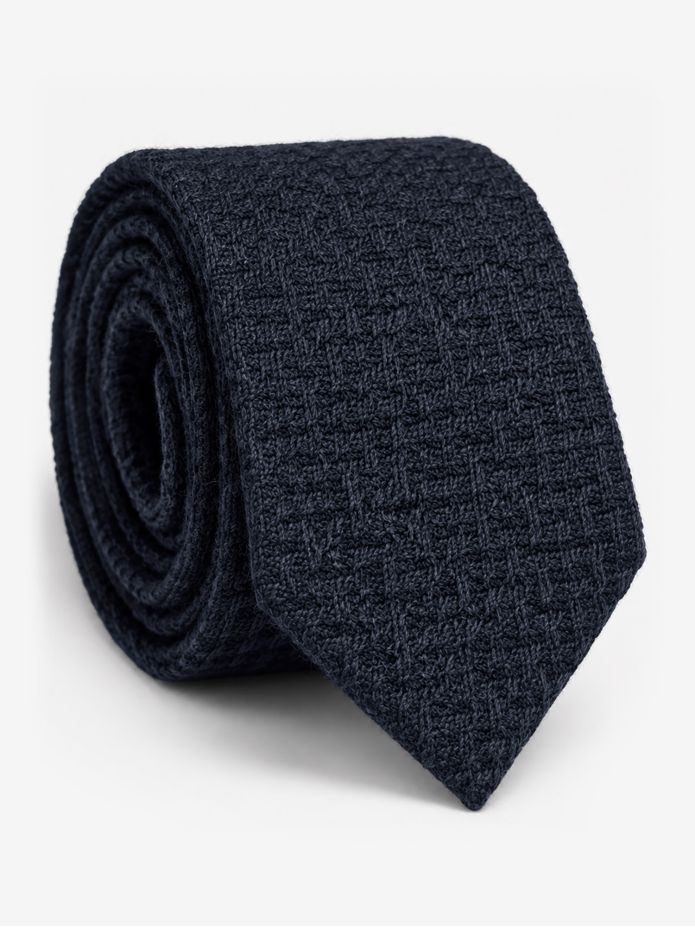 Cravate en laine nattée bleu marine