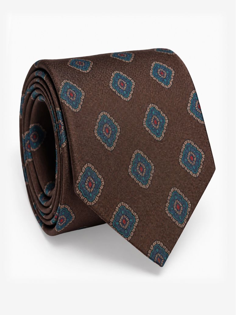 Cravate en soie marron à motifs rétro