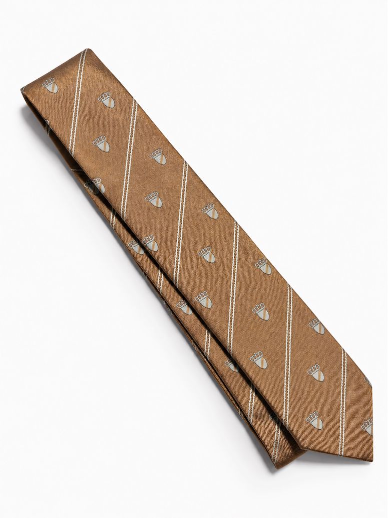 Cravate en soie beige à motifs blasons