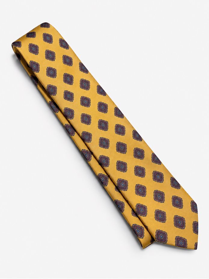 Cravate en soie jaune à motifs rétro