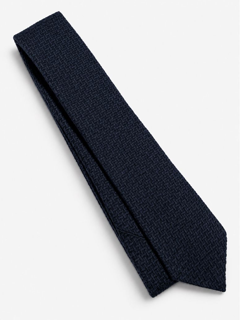 Cravate en laine nattée bleu marine
