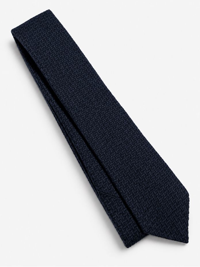 Cravate en laine nattée bleu marine