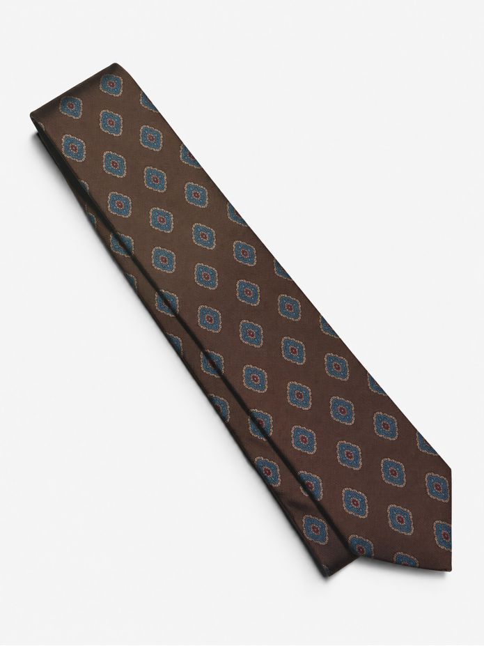 Cravate en soie marron à motifs rétro