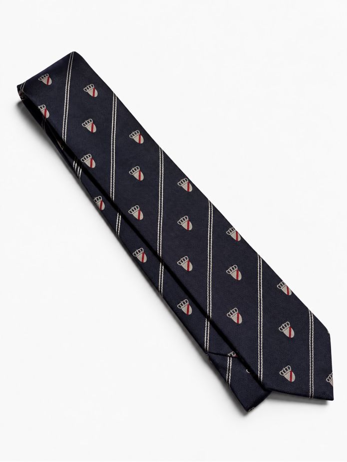 Cravate en soie marine à motifs blasons