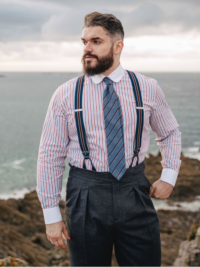 Chemise col rond à rayures tricolores