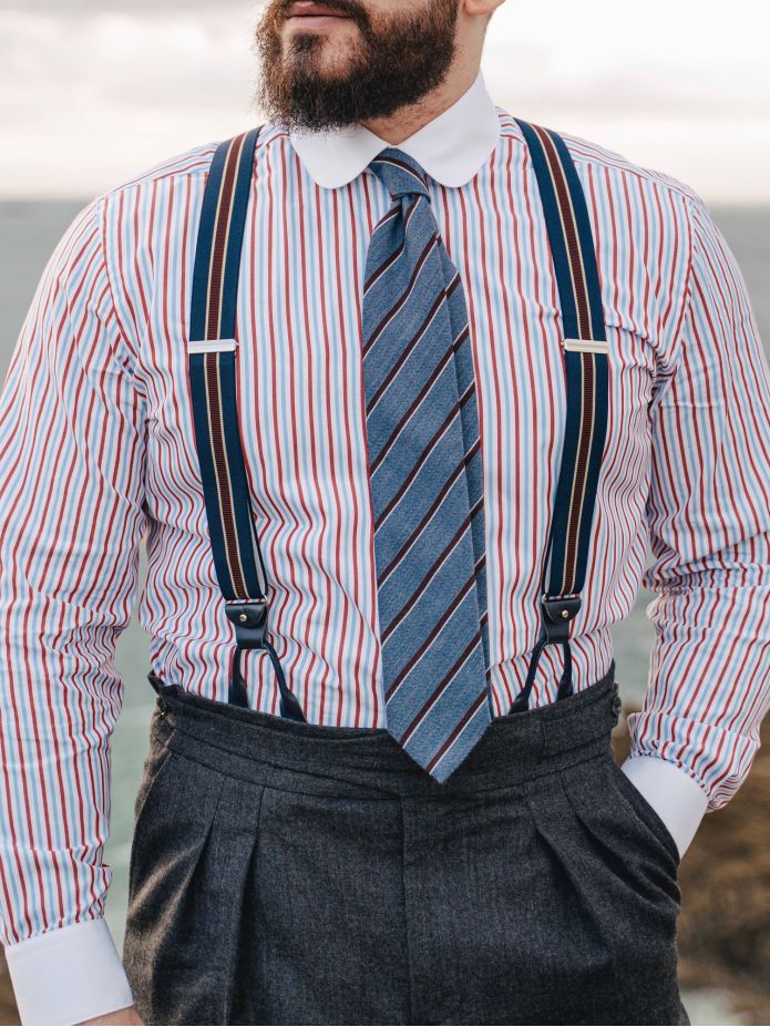 Chemise col rond à rayures tricolores