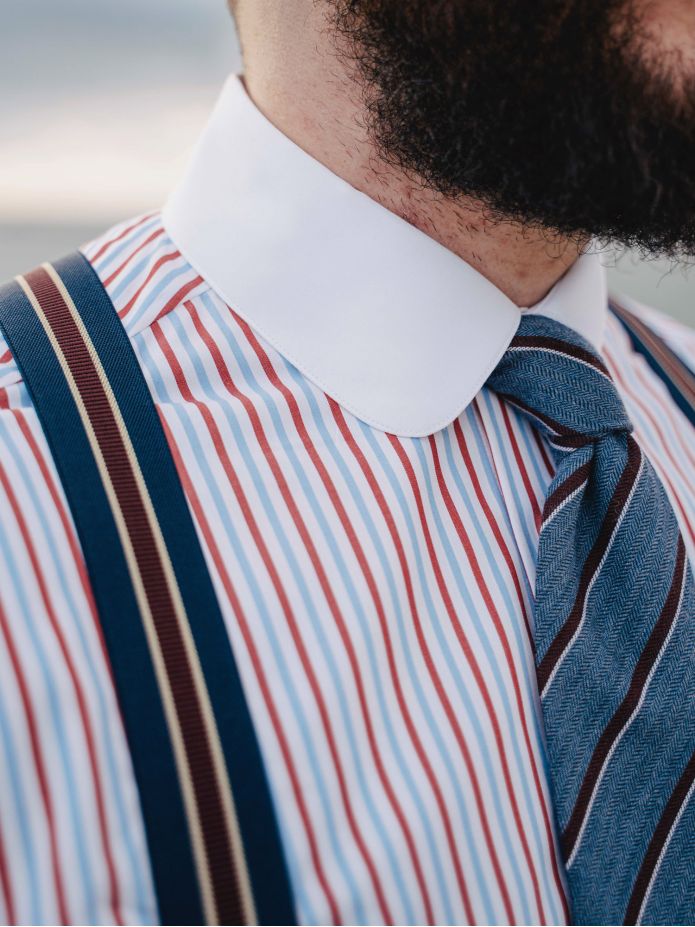 Chemise col rond à rayures tricolores