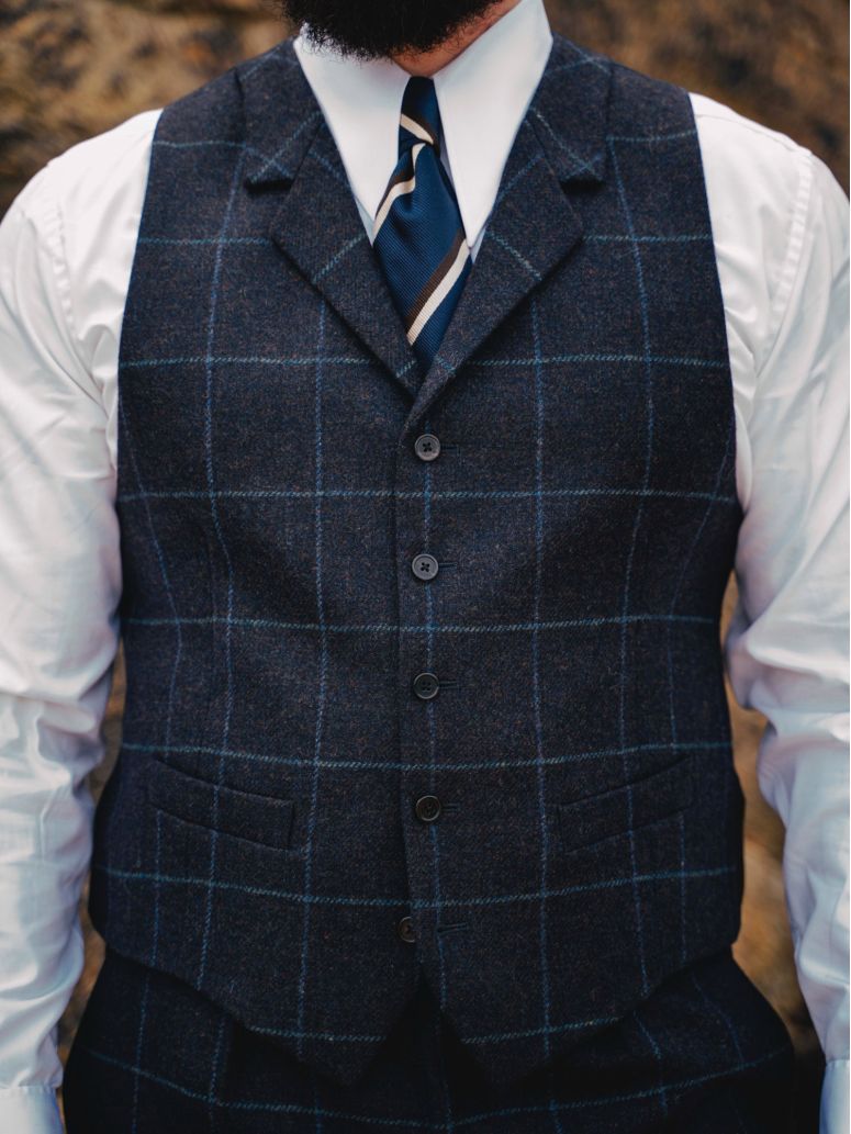 Gilet de costume à carreaux marine Braemer