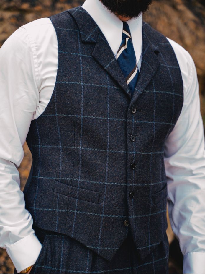 Gilet de costume à carreaux marine Braemer