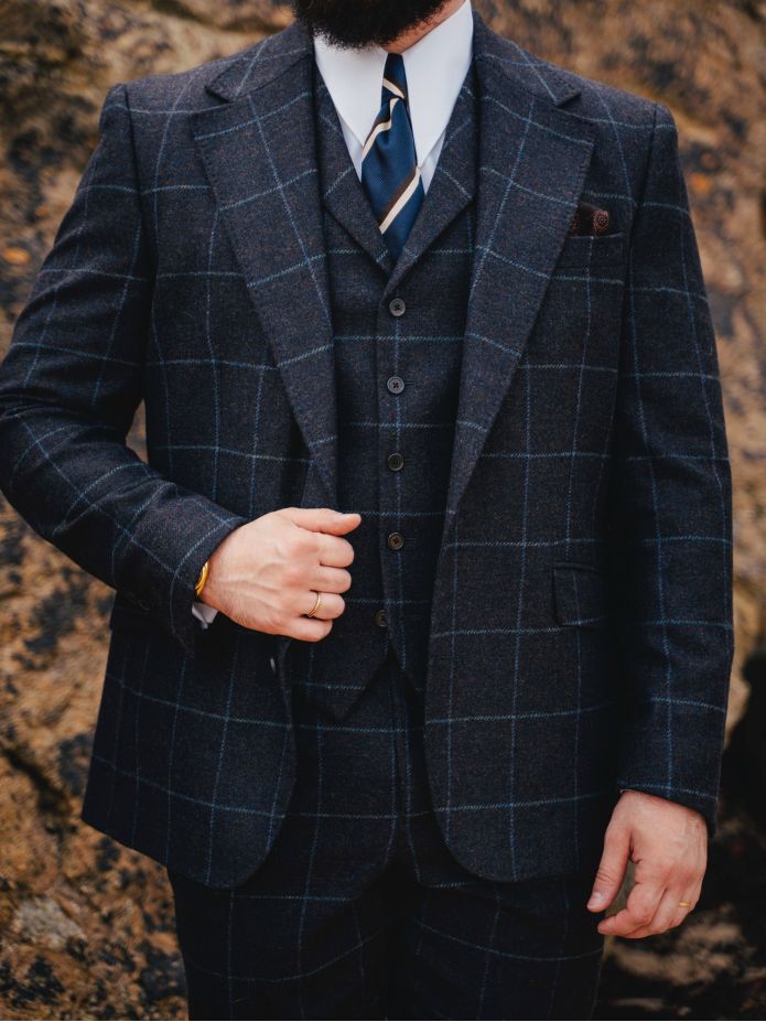 Gilet de costume à carreaux marine Braemer