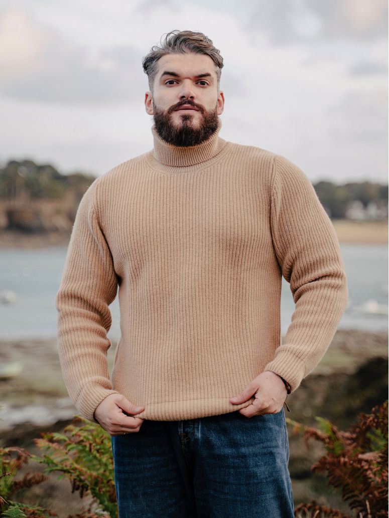 Pull col roulé camel Adam