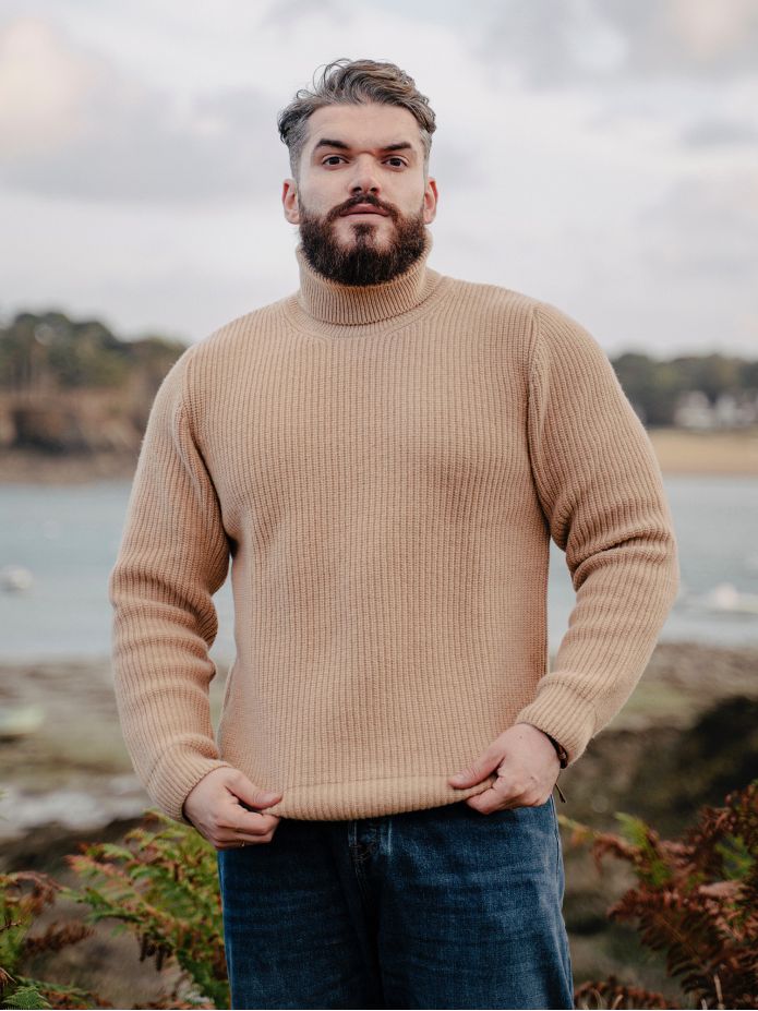 Pull col roulé camel Adam