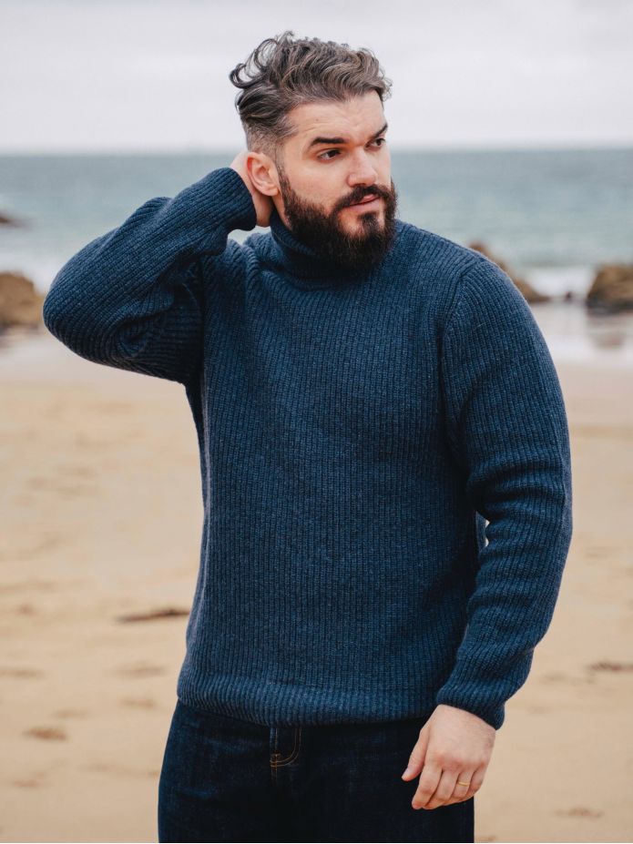 Pull col roulé bleu Adam