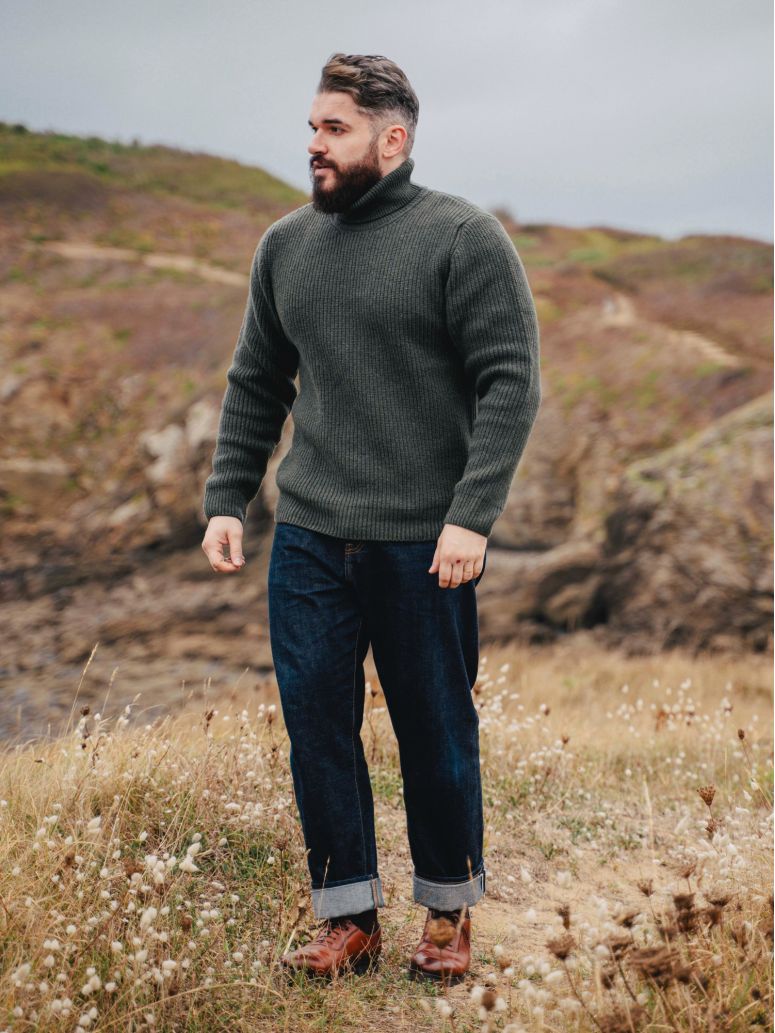 Pull col roulé vert loden Adam