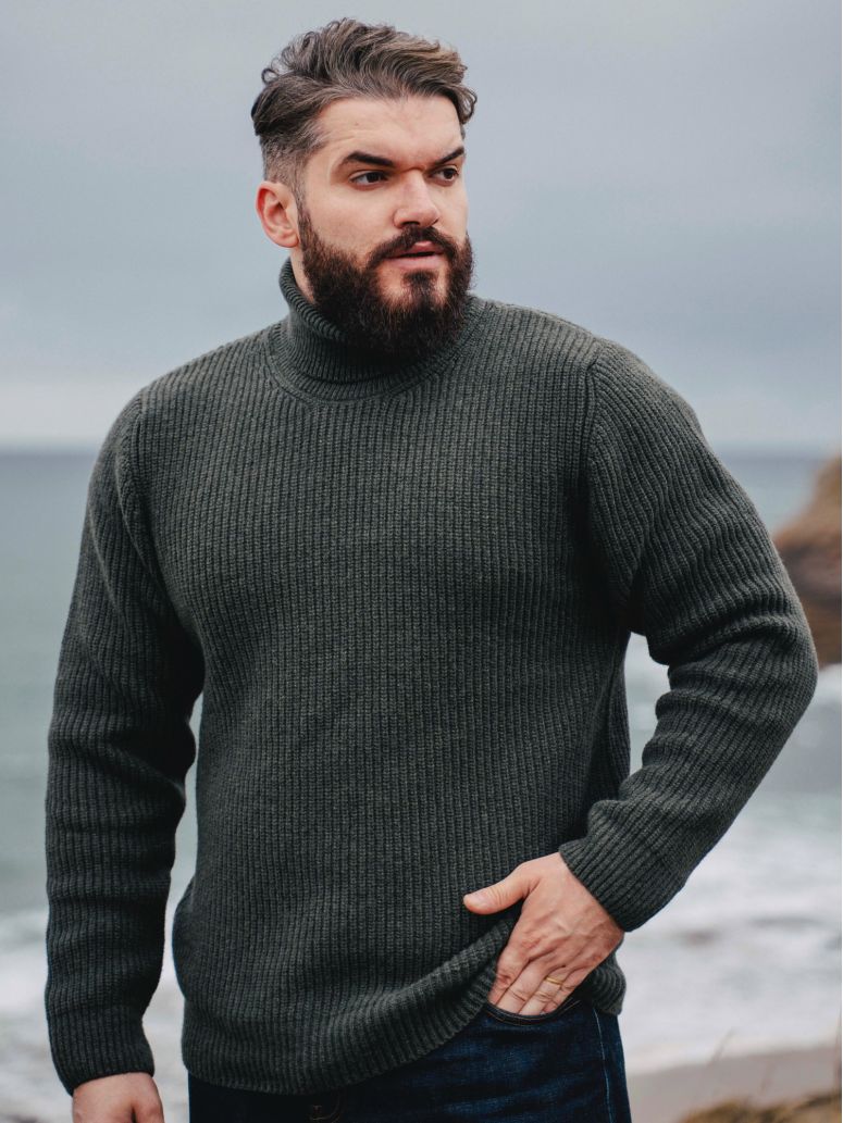 Pull col roulé vert loden Adam