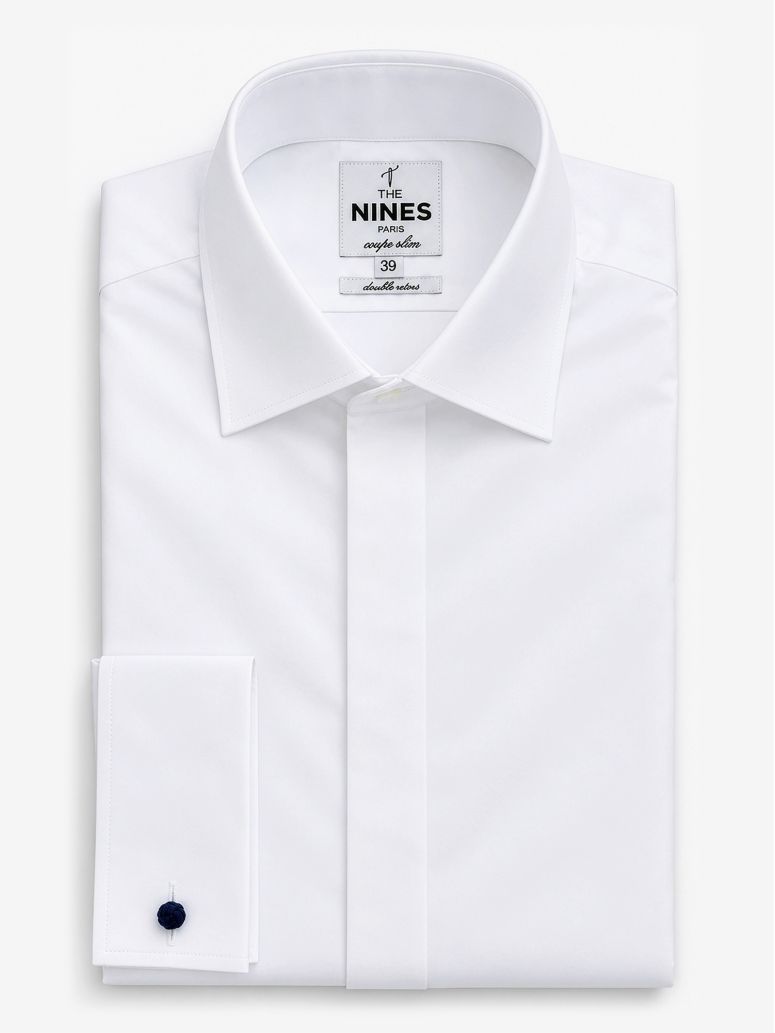 Chemise mousquetaire blanche à gorge cachée col italien