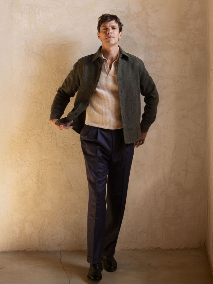 Pull en maille col polo anglais beige Finn
