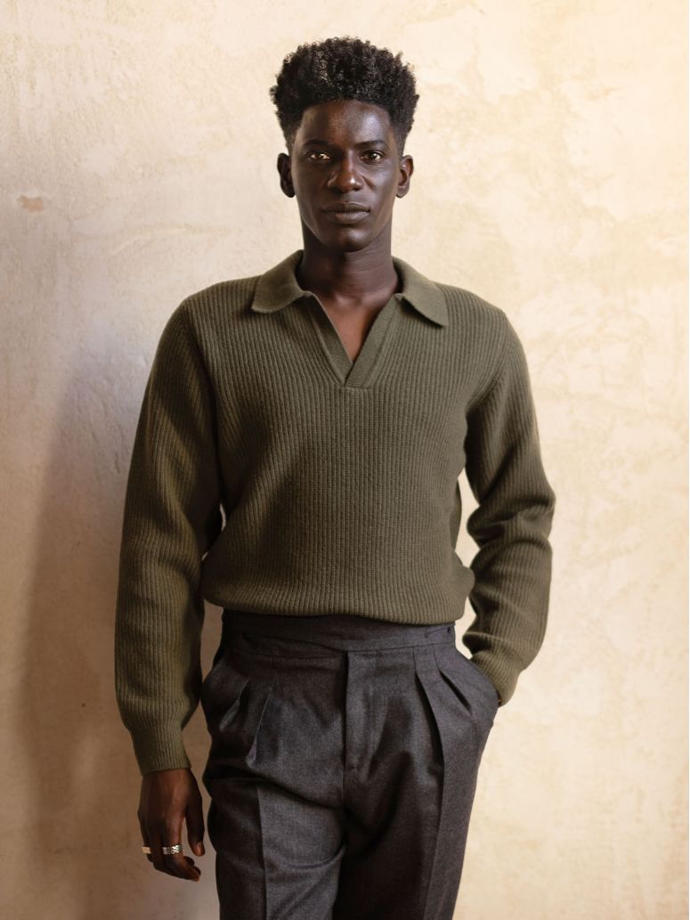 Pull en maille col polo vert Finn