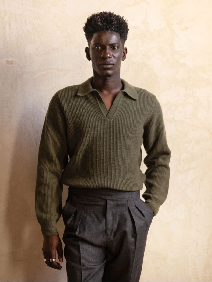 Pull en maille col polo vert Finn
