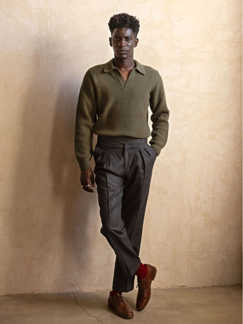 Pull en maille col polo vert Finn