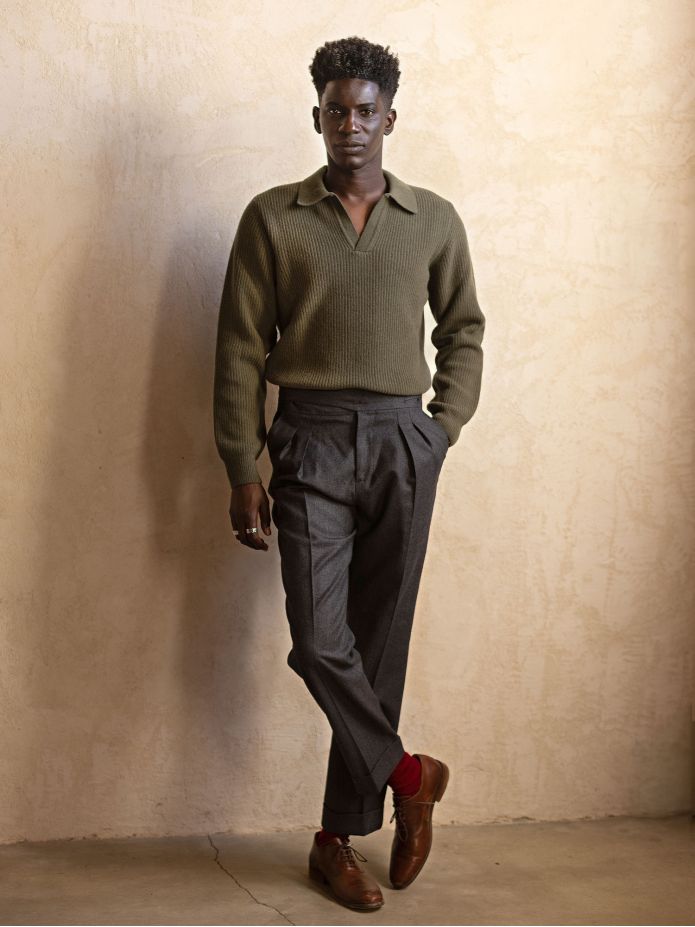 Pull en maille col polo vert Finn