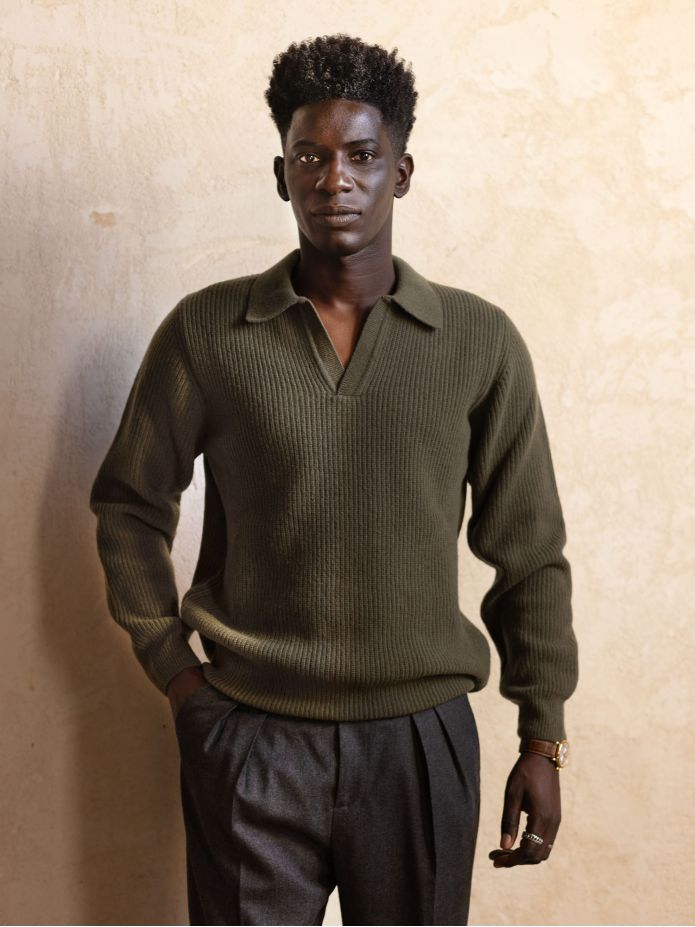 Pull en maille col polo vert Finn
