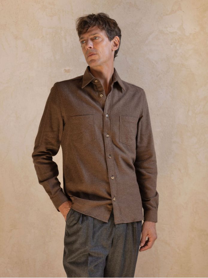 Chemise col français en flanelle marron