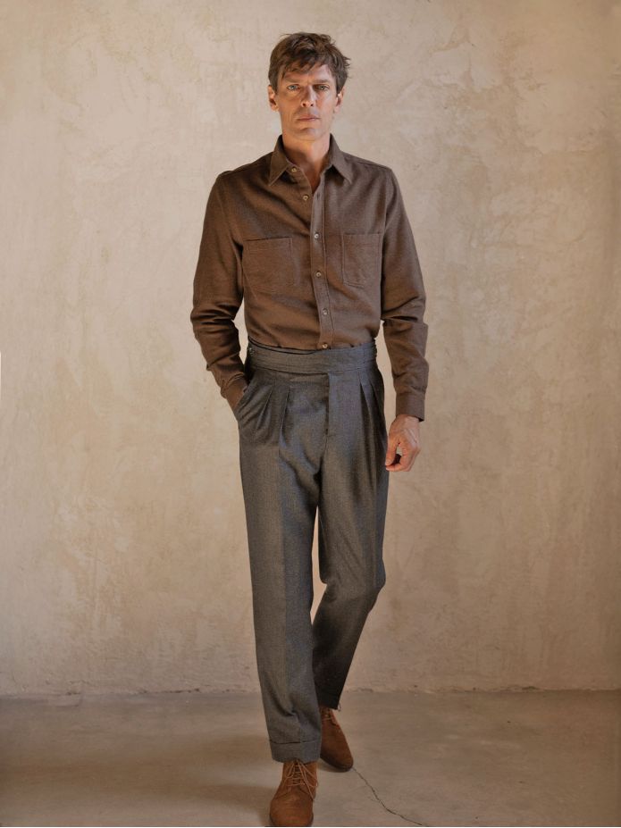 Chemise col français en flanelle marron