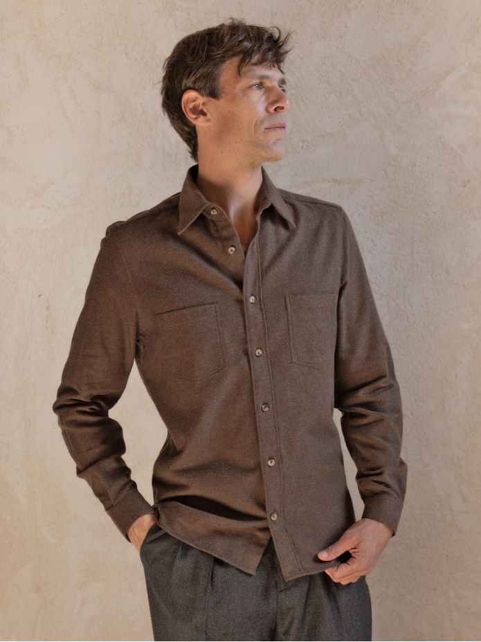 Chemise col français en flanelle marron