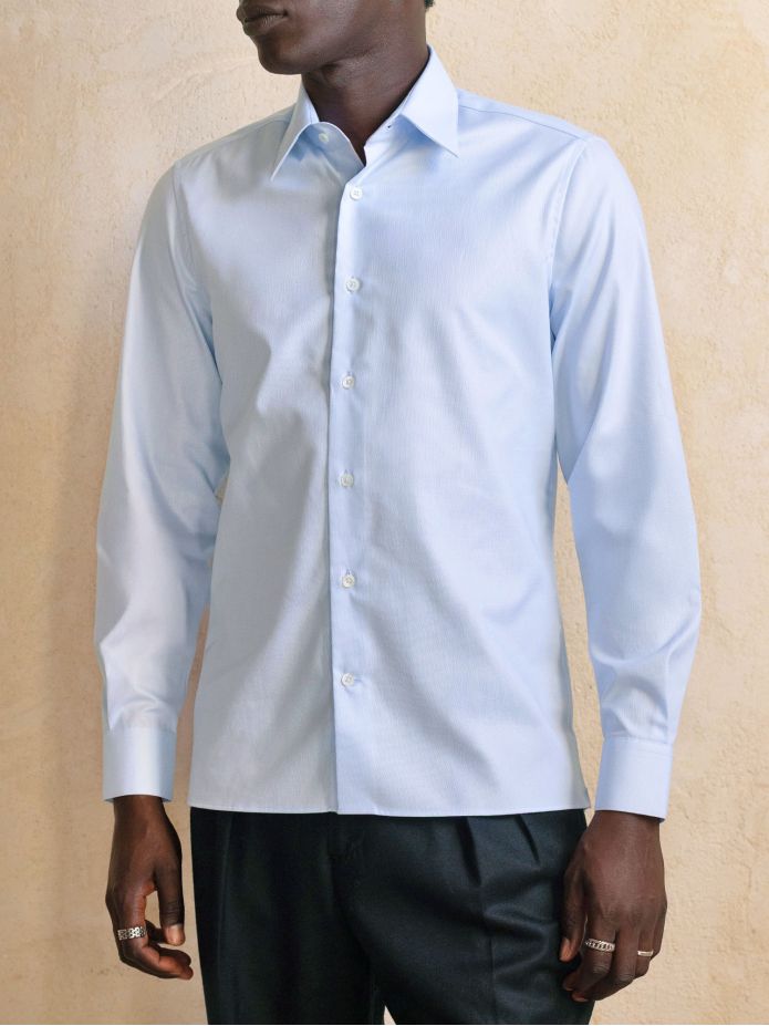 Chemise col français infroissable en Royal Oxford bleu ciel