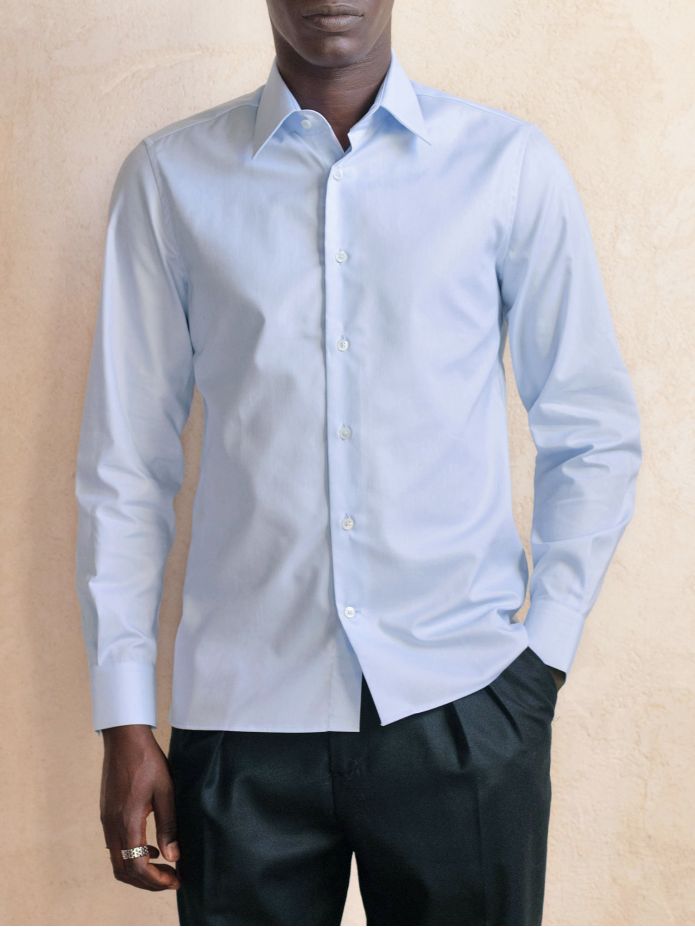 Chemise col français infroissable en Royal Oxford bleu ciel