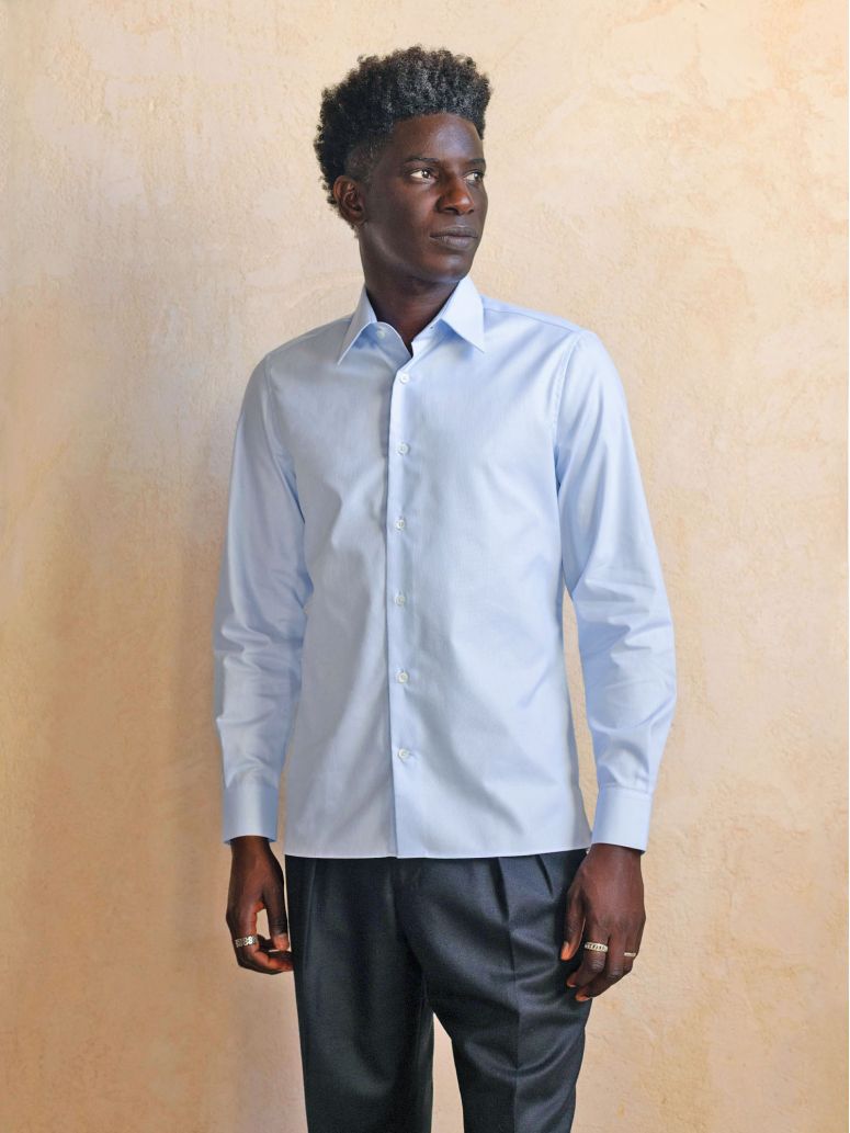 Chemise col français infroissable en Royal Oxford bleu ciel