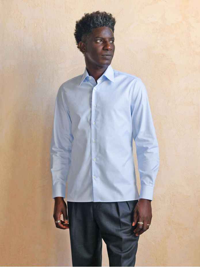 Chemise col français infroissable en Royal Oxford bleu ciel