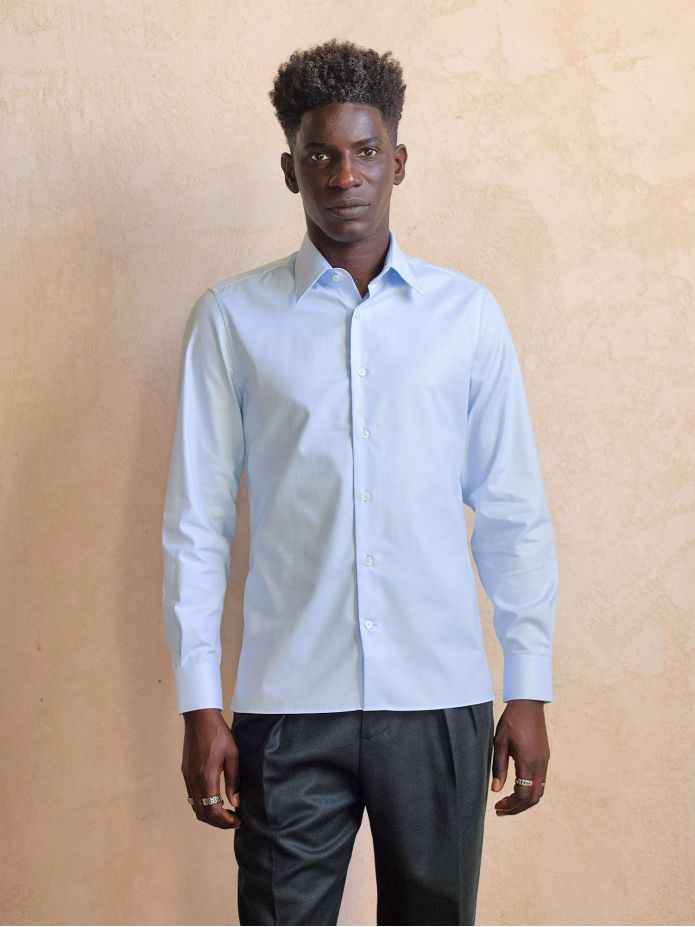 Chemise col français infroissable en Royal Oxford bleu ciel