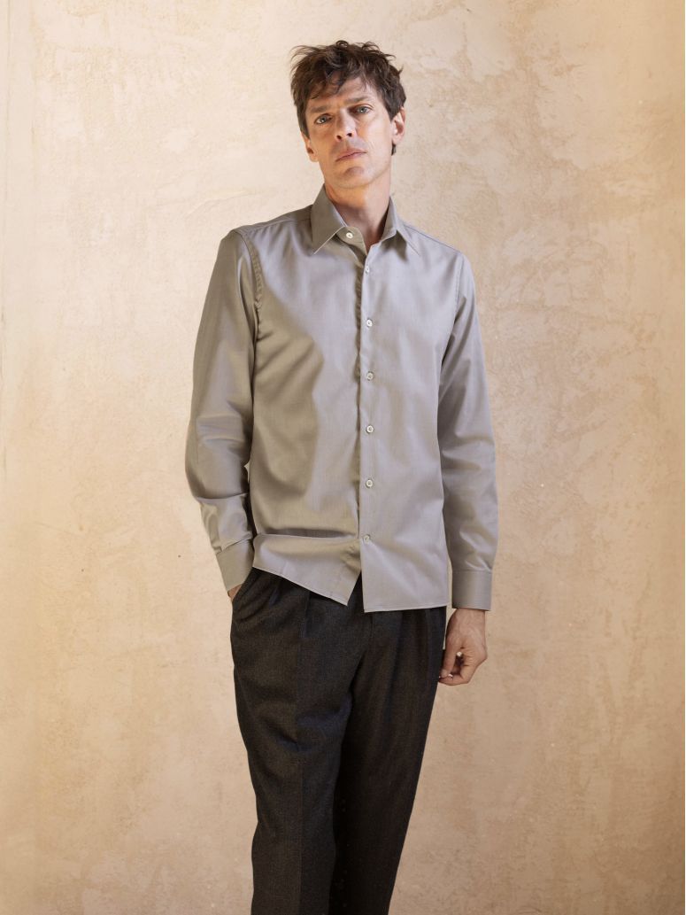 Chemise col français infroissable en Royal Oxford marron