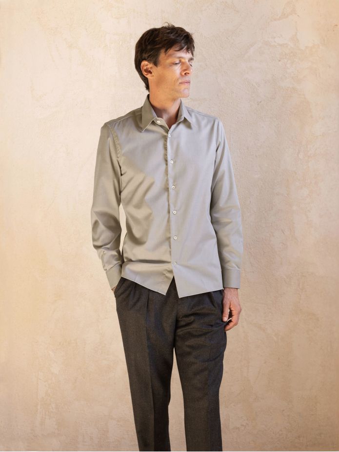 Chemise col français infroissable en Royal Oxford marron