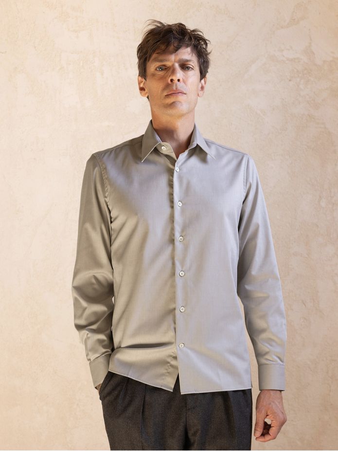 Chemise col français infroissable en Royal Oxford marron