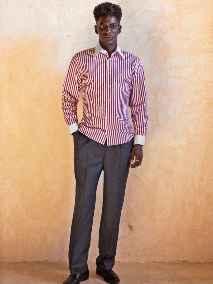 Chemise col français infroissable à rayures bordeaux