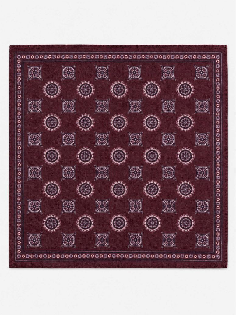 Pochette de costume bordeaux à motifs