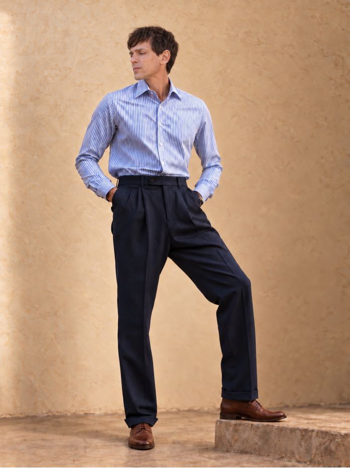 Pantalon flanelle taille haute marine Faro
